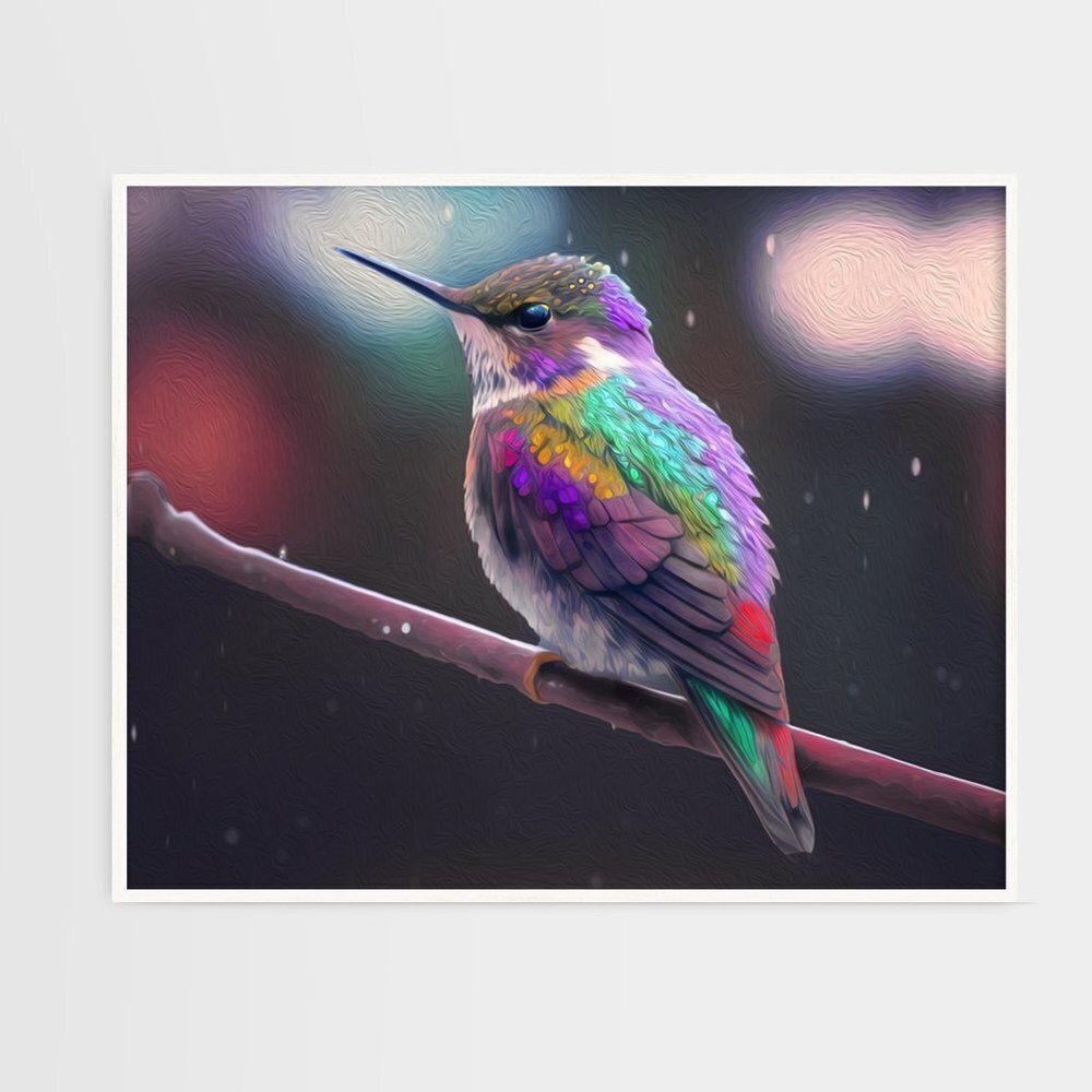 20x30 Hummingbird x‎ Cyberpunk Fantasy Wall Art Watercolor Oil Painting Poster
